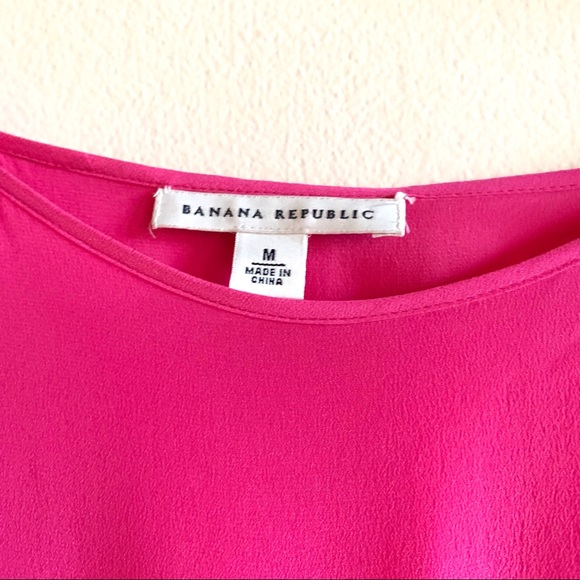 BANANA REPUBLIC Bright pink silk blouse Darts Flowy short sleeve top Medium - Picture 7 of 11
